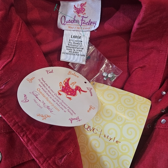 NWT Quacker Factory Red Corduroy Jacket Rhinestone Embellished Size Large - Picture 6 of 9
